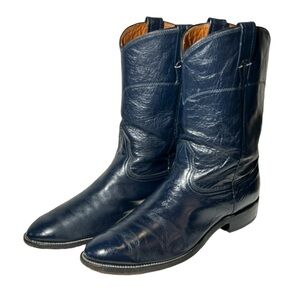 Men's Vintage Texas NOCONA Cowboy Western Boots Roper Leather Navy Blue 10.5
